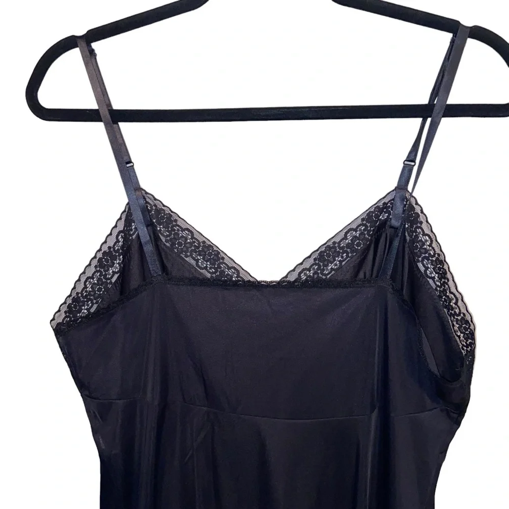 Vintage Vanity Fair Slip Under Dress Womens Size 38 Black Lace Nylon Retro Sexy